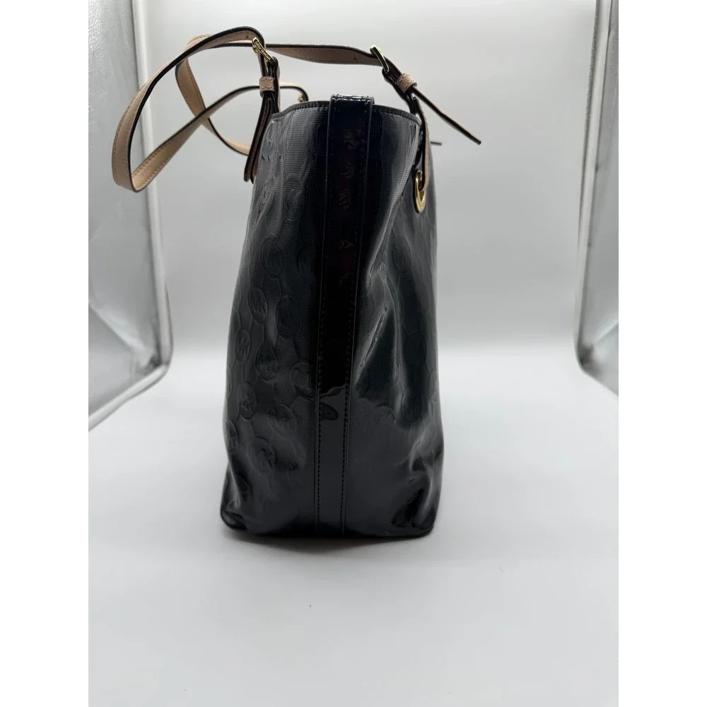 Michael Kors Black Patent Leather Monogram Tote Bag Gold‎ Hardware